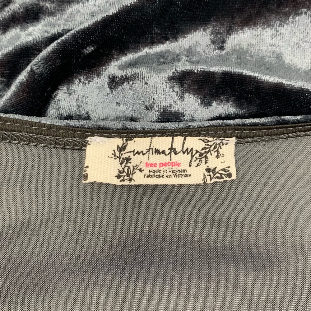 Free People Don't You Wish Velvet Grey Bodysuit Top Blouse women’s size L - Picture 8 of 12